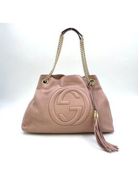 Gucci Soho Interlocking Leather Pink Chain Shoulder Bag Silver
